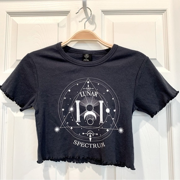 Dark Blue Lunar Spectrum Lettuce-Edge Crop Top Tee - Picture 3 of 9